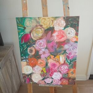 Vibrant Floral Canvas Art with Pink and Green Hues 16x20